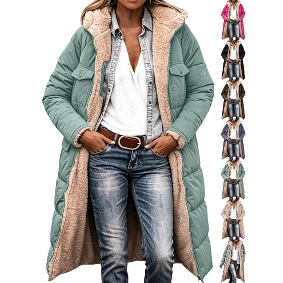 Womens Fashion Ziper Fleece Thicken Coat with Hood Winter Warm Jacket S-5XL