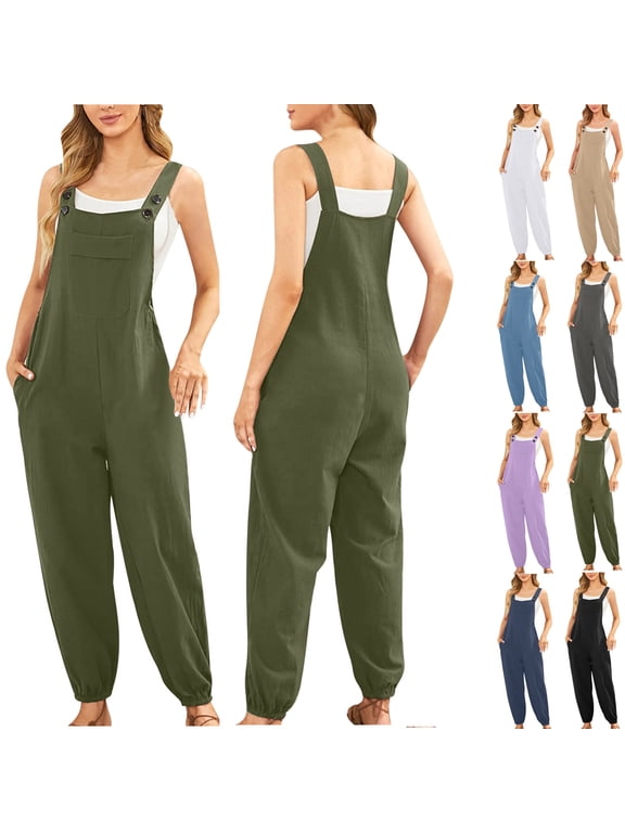 Womens'Fashion one piece jumpsuit Fashion and Casual Cold Shoulder Jumpsuit Solid Button Suspender Jumpsuits Wide Pocket Leg Pant Present for Women 50% off Clearance