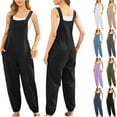 thumbnail image 1 of Womens'Fashion one piece jumpsuit Fashion and Casual Cold Shoulder Jumpsuit Solid Button Suspender Jumpsuits Wide Pocket Leg Pant Present for Women 50% off Clearance, 1 of 7