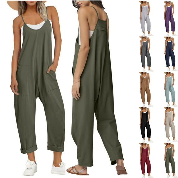 Womens'Fashion one piece jumpsuit Fashion and Casual Cold Shoulder Jumpsuit Solid Suspender Jumpsuits Wide Pocket Leg Pant Present for Women 50% off Clearance