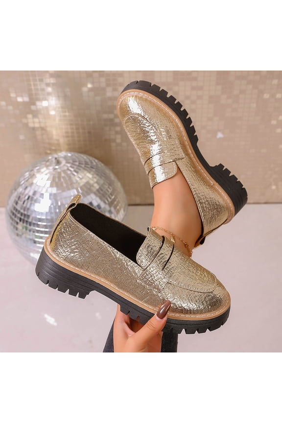 Womens Fashionable Casual Loafers All-Season Leather Shoes Solid Color Bow Round Toe Thick Sole Heel MidHeel Flats Classic Clog Dr Scholls Women Shoes