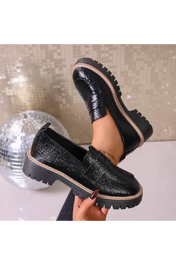 Womens Fashionable Casual Loafers All-Season Leather Shoes Solid Color Bow Round Toe Thick Sole Heel MidHeel Flats Classic Clog Dr Scholls Women Shoes