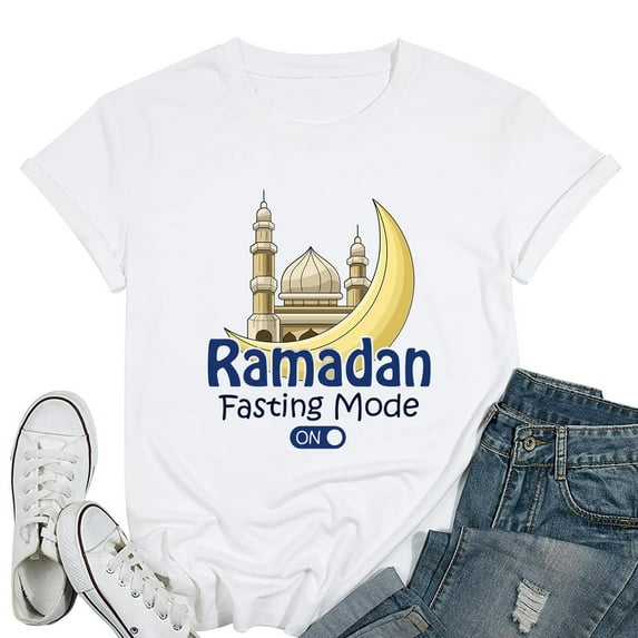 Womens Fasting Mode On Ramadan Kareem Cool Islamic Gift Idea Short Sleeve T-Shirt White 4X-Large