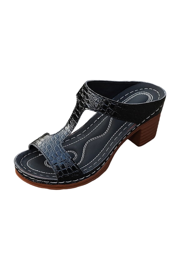 Womens Faux Crocodile Leather Sandals Chunky Block Platform Summer Wedding Party Going Out Date Slide Shoes