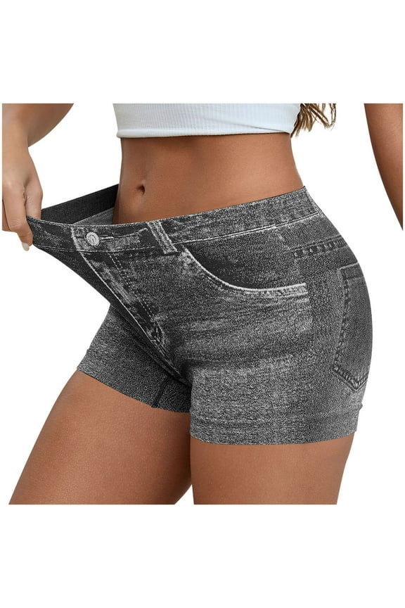 Womens Faux Denim Shorts Stretchy Butt Lifting Jean Shorts Plus Size Booty Jegging Shorts for Curvy Women