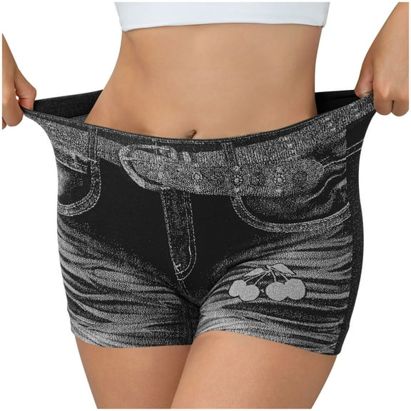 Womens Faux Denim Shorts Stretchy Butt Lifting Jean Shorts Plus Size Booty Jegging Shorts for Curvy Women