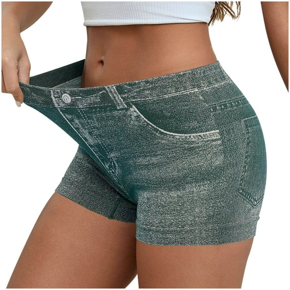 Womens Faux Denim Shorts Stretchy Butt Lifting Jean Shorts Plus Size Booty Jegging Shorts for Curvy Women