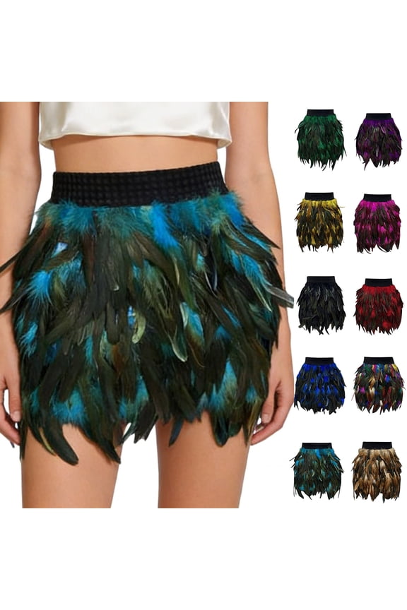 Womens Faux Feather A Line Mini Skirt with Bold Colors and Fluffy Texture for Women Who Love To Stand Out Dark Green M