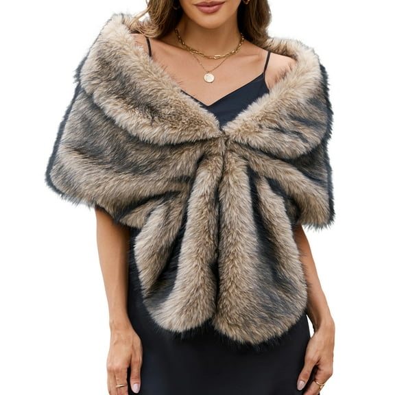Womens Faux Fur Bridal Fax Fur Stole Cape Shawl Winter Warm Shoulder Wrap for Wedding Birthday Evening Party Camel Free