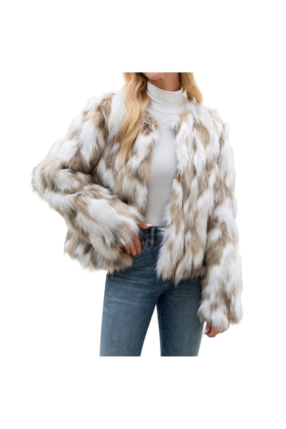 Womens Faux Fur Coat - Long Sleeve Elegant Trendy Dress Jacket without Hood Furry Fluffy Winter Cardigan Outwear (XL, White)