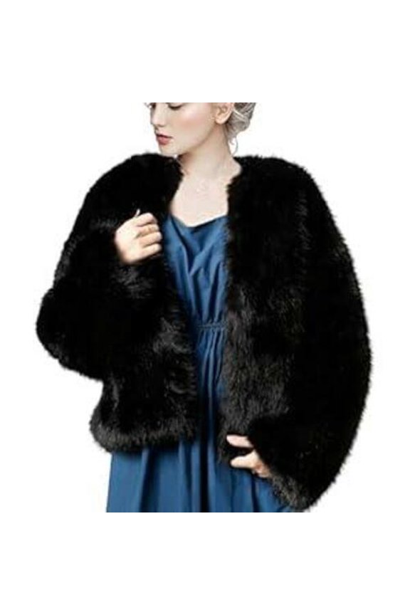 Womens Faux Fur Coat Long Sleeve Warm Winter Cropped Jacket (US, Alpha, Medium, Regular, Regular, Black)