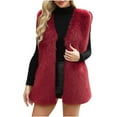 thumbnail image 1 of Womens Faux Fur Coat Sleeveless Fluffy Shaggy Jacket Open Front Lapel Coat Sleeveless Warm Vest Winter Warm Furry Overcoat Jackets Shaggy Parka Short Coat, 1 of 7