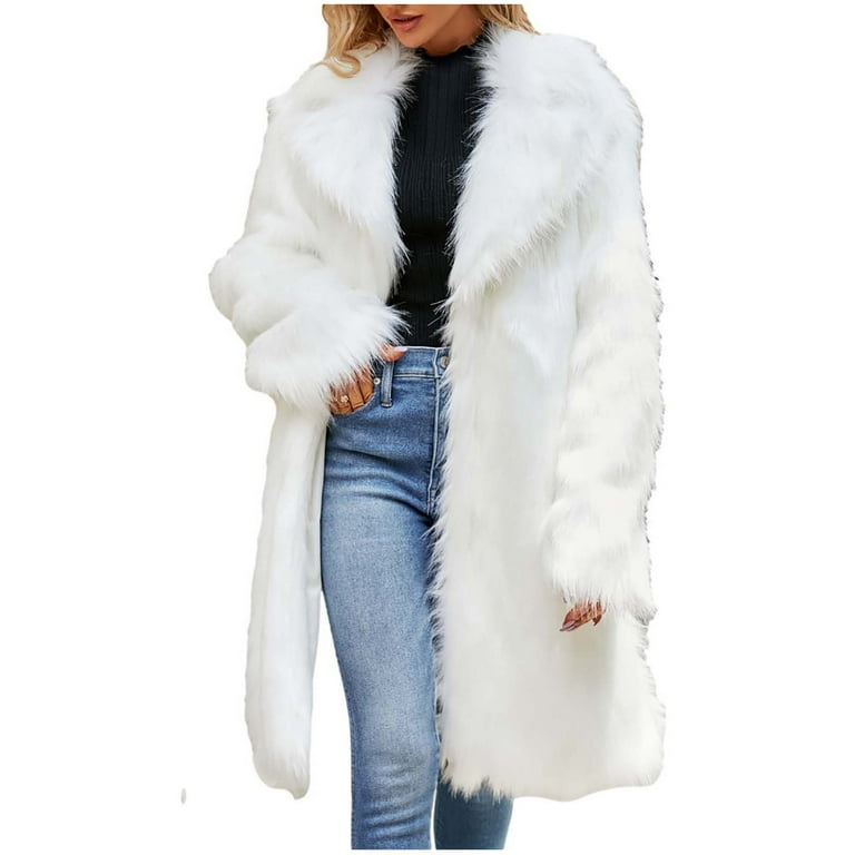 Notch collar clearance faux fur coat
