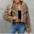 thumbnail image 1 of Womens Faux Fur Coat, Winter Long Sleeve Jacket Crew Neck Outwear Plush Warm Winter Coat Khaki M, 1 of 7