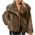 thumbnail image 1 of Womens Faux Fur Coats Trendy Long-Sleeve Coat Winter Fluffy Outerwear Shaggy Parka Coat Brown S, 1 of 8