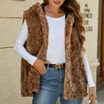 thumbnail image 1 of Womens Faux Fur Gilet Hooded Coat, Winter Sleeveless Vest Jacket Crew Neck Outwear Plush Warm Winter Coat Brown XL, 1 of 7