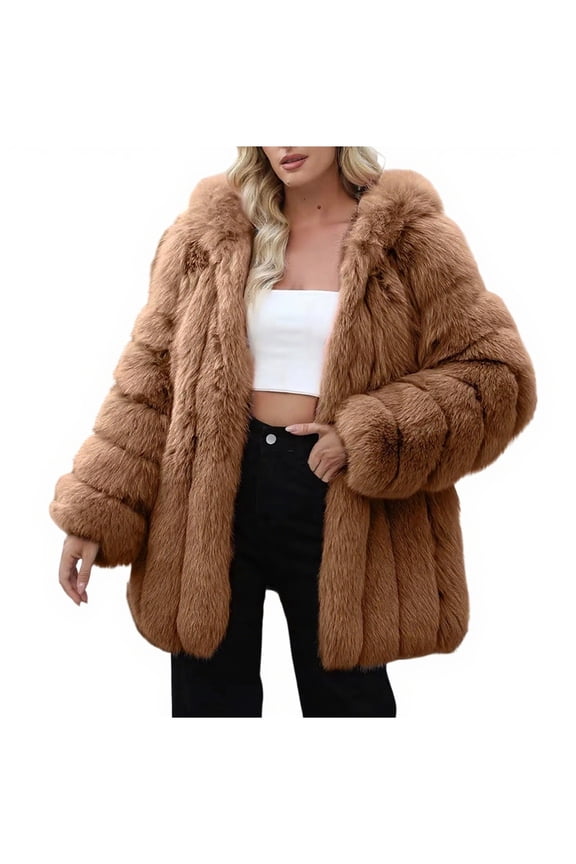 Womens Faux Fur Jacket Coat Fluffy Furry Warm Winter Coats Outwear Thicken Jackets Parka Long Cardigan Overcoat Long Sleeve Loose Fit Shaggy Cardigan Outerwear