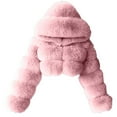 thumbnail image 1 of Womens Faux Fur Jacket Long Sleeve Hooded Cropped Coat for Women Winter Cozy Zipper Fuzzy Short Coat Outerwear, 1 of 5