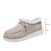 MISSBOOK Womens Faux Fur Moccasin Slippers Indoor Outdoor Warm Cozy House Shoes with Lace-Up
