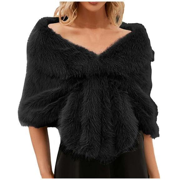 Women Long Faux Furry Shawl Bridal Luxurious Cover Up Winter Soft Bolero Scarf Winter Warm Lady Poncho Scarves Wedding Dinner Party