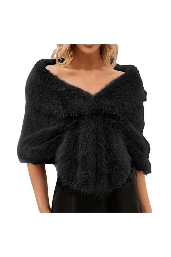 Women Long Faux Furry Shawl Bridal Luxurious Cover Up Winter Soft Bolero Scarf Winter Warm Lady Poncho Scarves Wedding Dinner Party