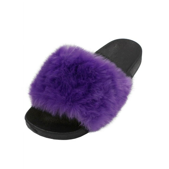 Womens Faux Fur Slides Slip on Fuzzy Sandal Slipper Shoes