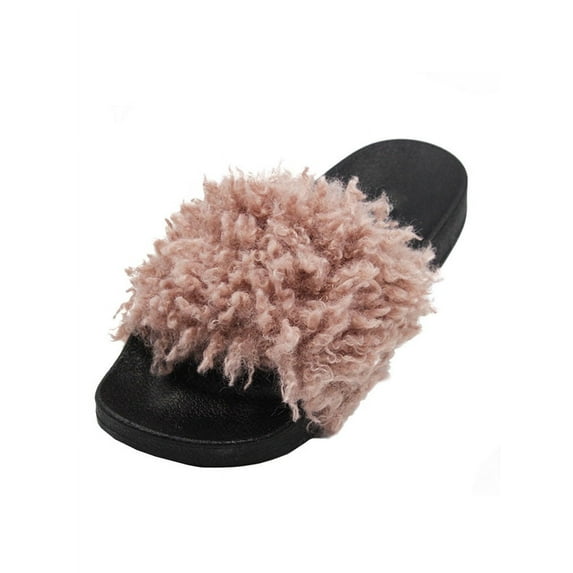 Womens Faux Fur Slides Slip on Fuzzy Sandal Slipper Shoes