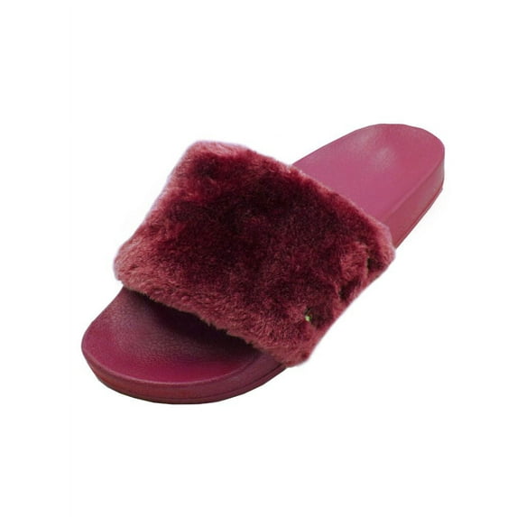 Womens Faux Fur Slides Slip on Fuzzy Sandal Slipper Shoes