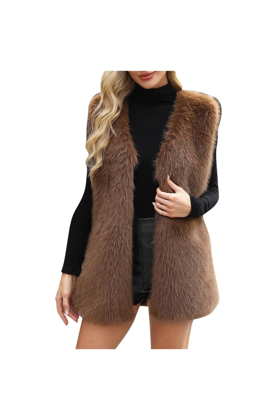 Womens Faux Fur Vest Sleeveless Shaggy Jacket V Neck Oprn Front Furry Coatigan Fluffy Shaggy Sleeveless Jacket Fluffy Winter Vest for Party Dress Coats