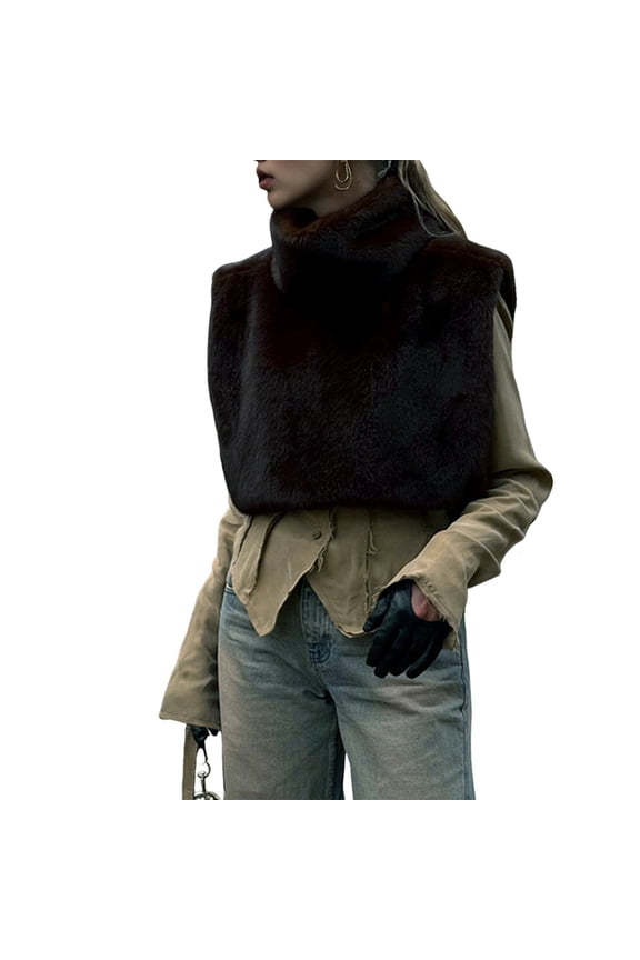 Womens Faux Fur Vest Sleeveless Winter Fleece Jacket High Neck Gilet Coat Brown S