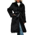 thumbnail image 1 of Womens Faux Furry Long Coat Warm Ladies Solid Basic Jacket V-Neck Outerwear Drawstring Adjustable Fleece Spring Outfits Pullover Fall Winter Long Coat Tops, 1 of 7
