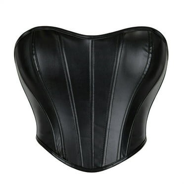 Womens Faux Leather Bustier Corset Top Strapless Lace Up Boned Sweetheart Neck Bodyshaper Bustier Sexy Crop Tops