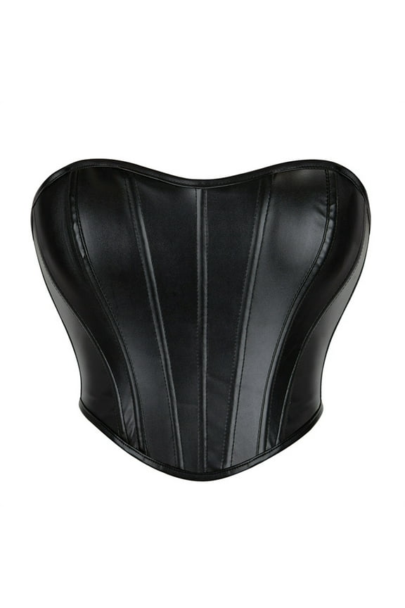 Womens Faux Leather Bustier Corset Top Strapless Lace Up Boned Sweetheart Neck Bodyshaper Bustier Sexy Crop Tops