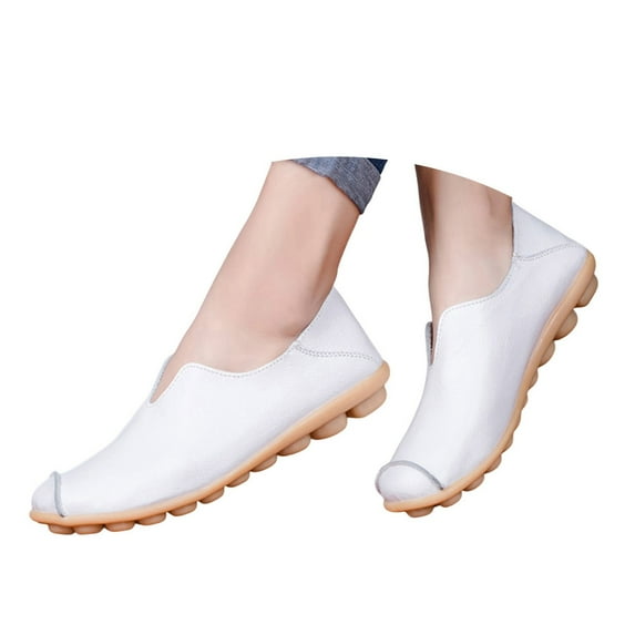 Womens Faux Leather Casual Shoes Comfortable Slip On Flat Shoe Non Slip Ladies Outdoor Flats