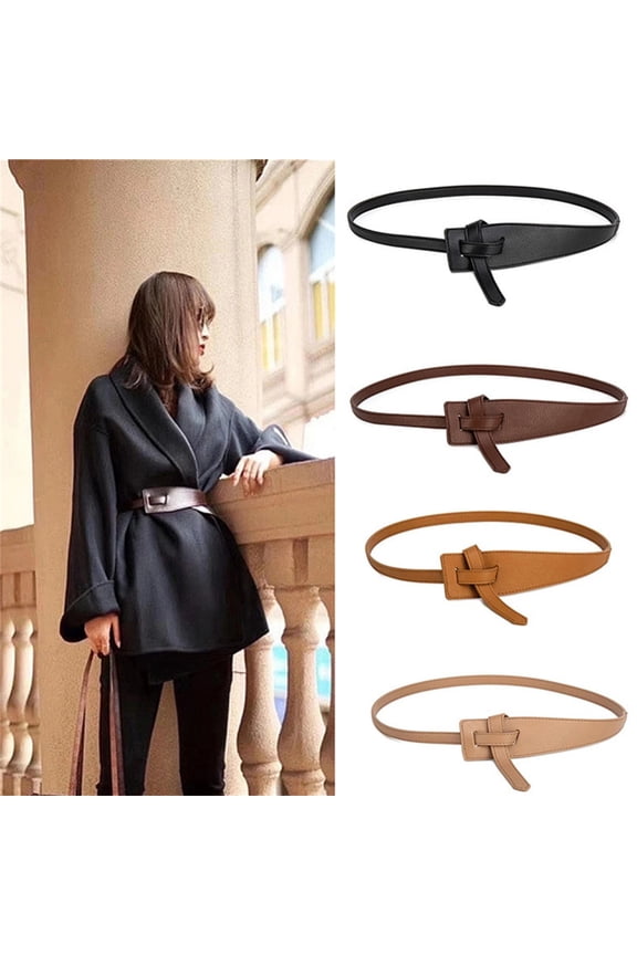 Womens Faux Leather Coat with Knotted Belt Detail Stylish Layered Trench for Fashionable Outerwear