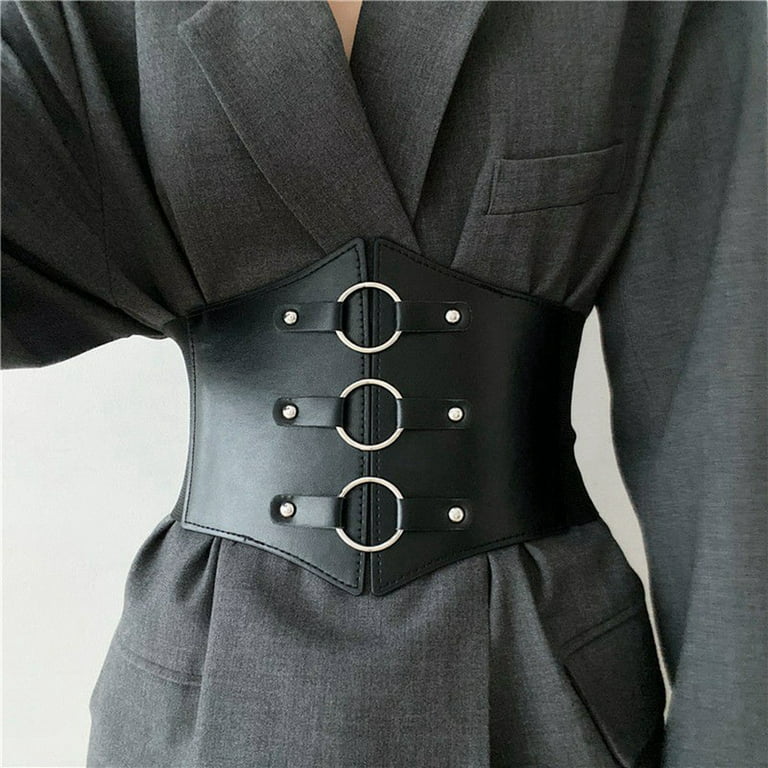 Womens Faux Leather Corset Belt Wide Elastic Wais Adjustable Cinch Waistband  