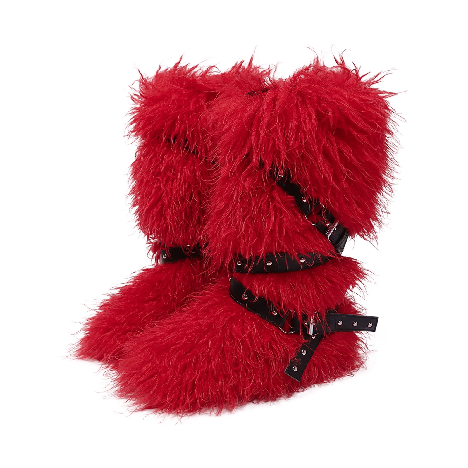 Long Countertop Design Womens Faux Leather Furry Long Boots Round Toe Mid Calf Snow Design ...
