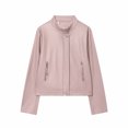 thumbnail image 1 of Womens Faux Leather Jackets Stand Collar Front Zipper Button Cropped Cardigan Causal Stylish Outwear With Zip Pockets (S, Pink), 1 of 2