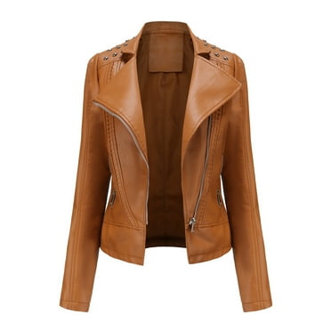Womens Faux Leather Jackets Zip Up Motorcycle Short PU Moto Biker Outwear Fitted Slim Coat
