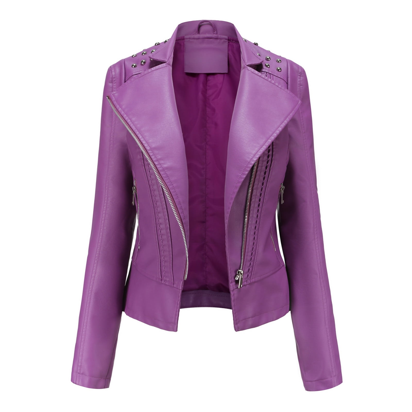 Pu Faux Leather Jacket Women White Black Zipper Slim Short Biker Jackets Coat main image 1