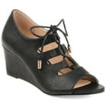 thumbnail image 1 of Womens Faux Leather Lace-up Open-toe Wedges, 1 of 8