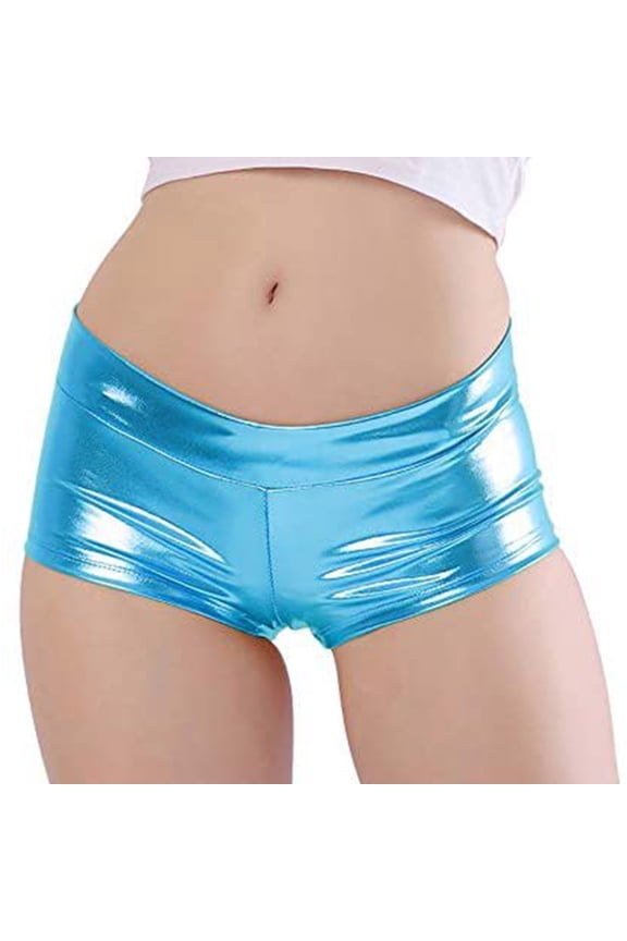 Womens Faux Leather Metallic Rave Booty Dance Shorts Wetlook Festival Dance Shorts Casual Low Waist Hot Pants Gifts