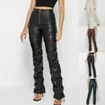 thumbnail image 1 of Womens Faux Leather Pants Elastic High Waist Straight Leg Trousers Pleather Pant Women's Pull On Work Pants with Pockets, 1 of 6