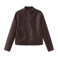 thumbnail image 1 of Womens Faux Leather Zip Up Jackets PU Short Moto Coat Fall Winter Slim Fit Biker Outwear Coffee M, 1 of 4