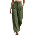 thumbnail image 1 of Womens Faux Linen Barrel Pants Baggy Wide Leg Palazzo Pant Summer Cotton Lightweight Elastic Waist Trousers Pockets, 1 of 5