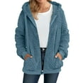 thumbnail image 1 of Womens Faux Shearling Coat Zip Up Hoodie with Pockets Drawstring Oversized Sweater Sherpa Jacket Long Sleeve (XL, Blue), 1 of 8