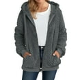 thumbnail image 1 of Womens Faux Shearling Coat Zip Up Hoodie with Pockets Drawstring Oversized Sweater Sherpa Jacket Long Sleeve (XL, Dark Gray), 1 of 7