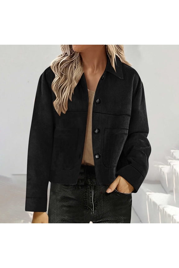 Womens Faux Suede Bomber Jacket Casual Lapel Pilot Cropped Coat Oversized Motorcycle Jackets Outerwear Black M