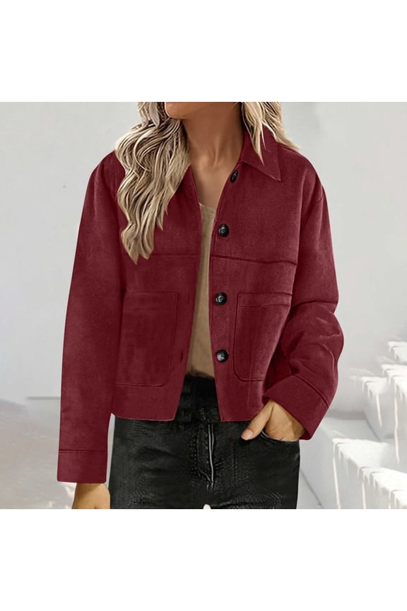 Womens Faux Suede Bomber Jacket Casual Lapel Pilot Cropped Coat Oversized Motorcycle Jackets Outerwear Wine S