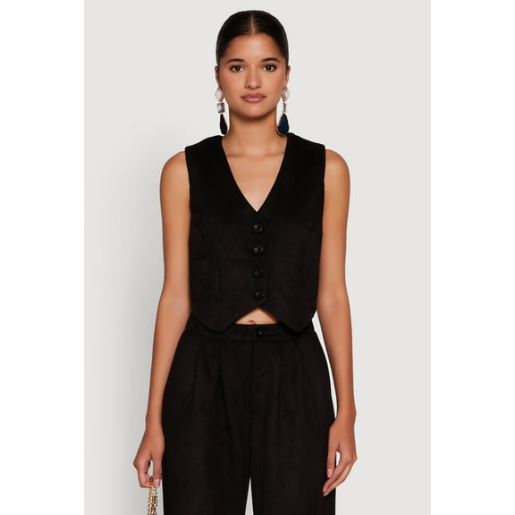 Womens Faux Suede Button Front Vest